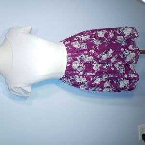 Speechless DRESS SZ 3 Ivory Fitted top Burgundy Floral Pleated Skirt Cap Sleeves